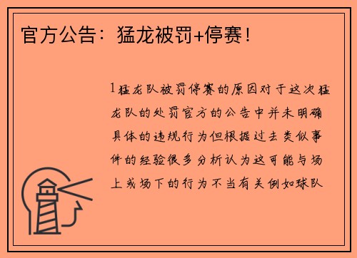 官方公告：猛龙被罚+停赛！