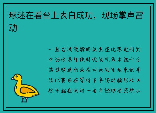 球迷在看台上表白成功，现场掌声雷动